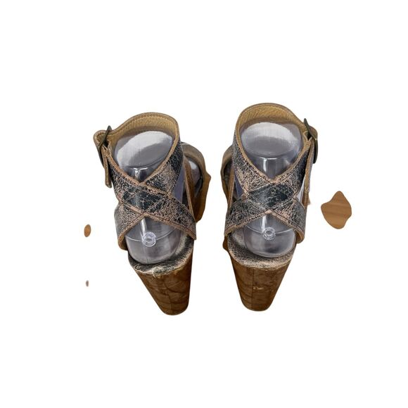 Bed Stu Sophie Platform Heel Sandals Brown Distressed Leather Chunky Y2K Women 7 - Picture 3 of 11